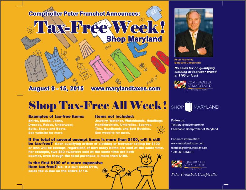 Mel Franklin Shop Maryland TaxFree Week Aug. 9 Aug. 15